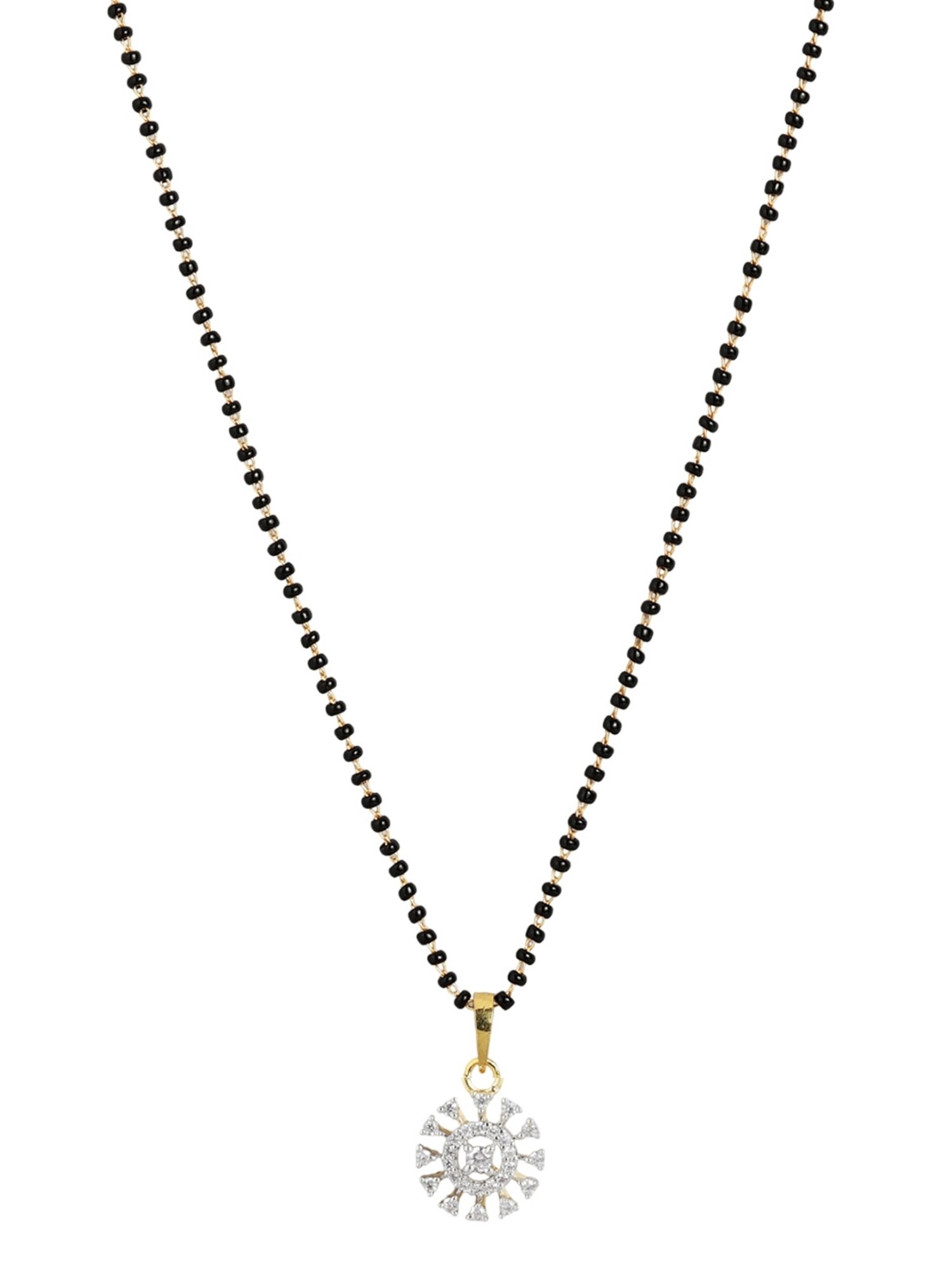 Abdesigns Gold-Plated American Diamond & Black Beaded Mangalsutra