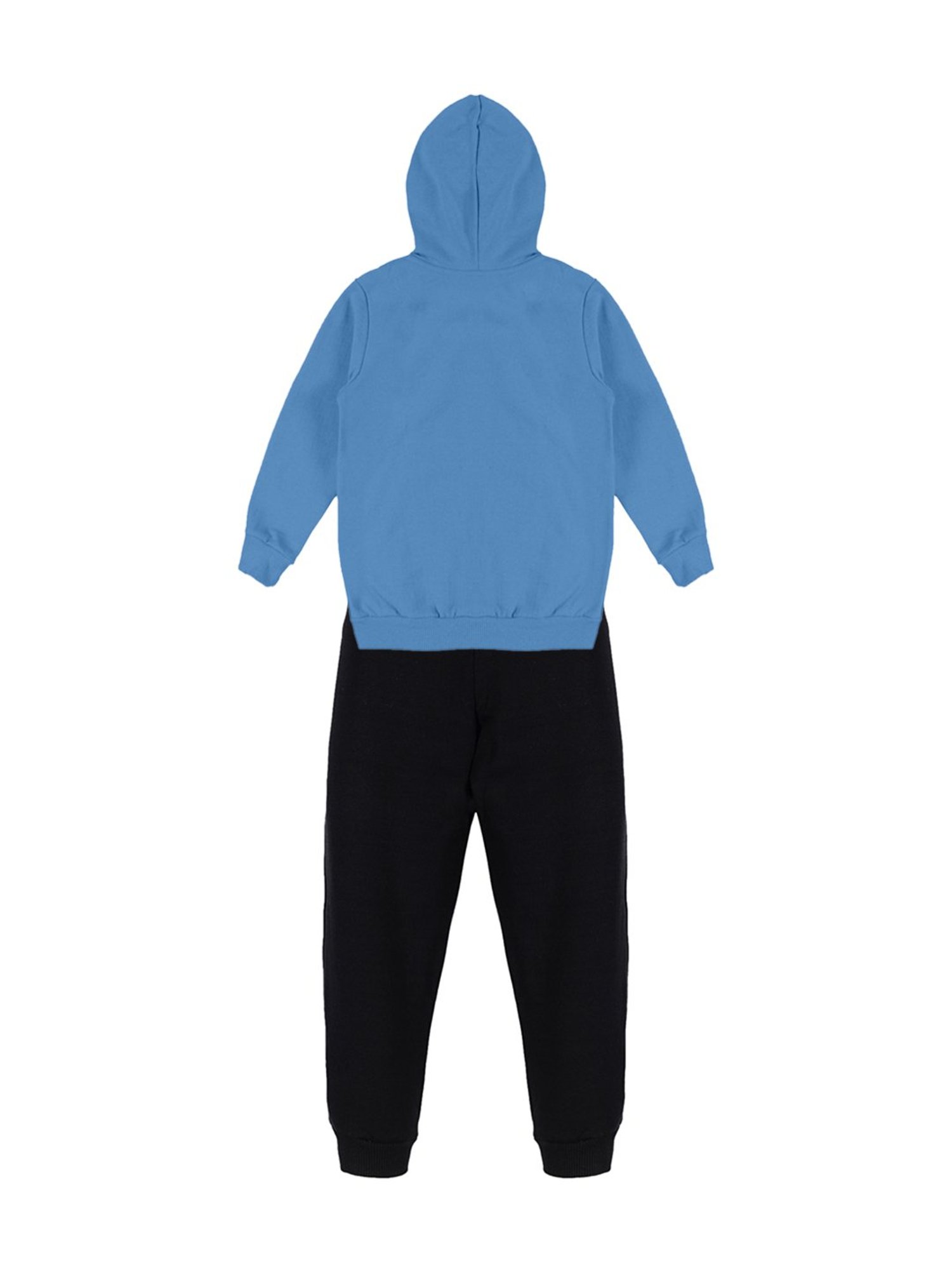 Kiddopanti Kids Blue & Black Solid Full Sleeves Sweatshirt with Trackpants