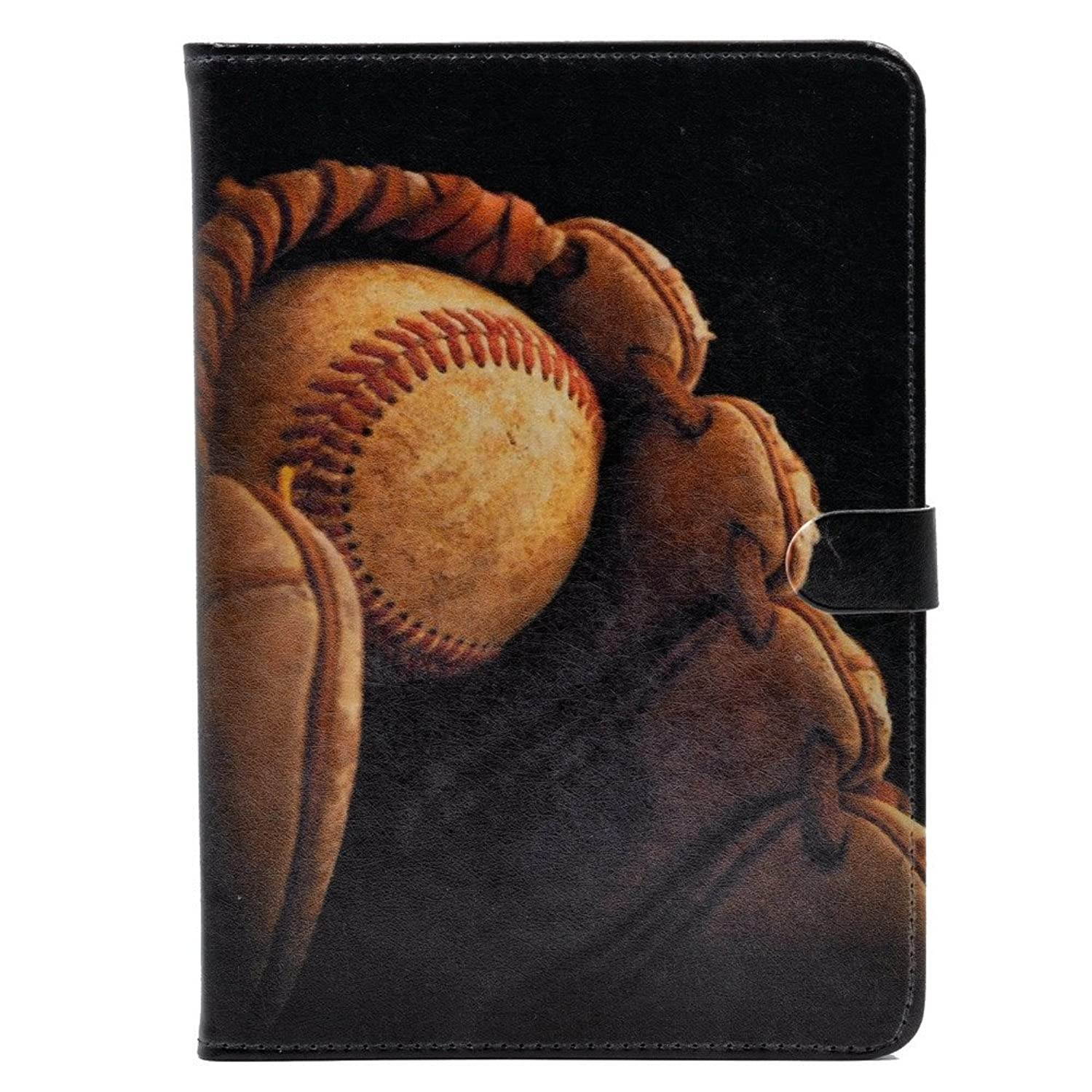 YHB iPad 2017/2018 iPad 9.7-inch Case, Baseball in Glove Vintage Pattern Leather Flip Stand Case Cover for Apple iPad 5th,iPad 6th (9.7-inch)