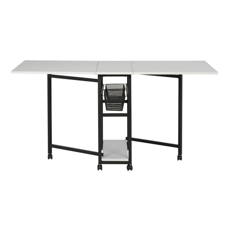 30" Fixed Height Mobile Fabric Cutting Table with Storage Charcoal/White - Sew Ready