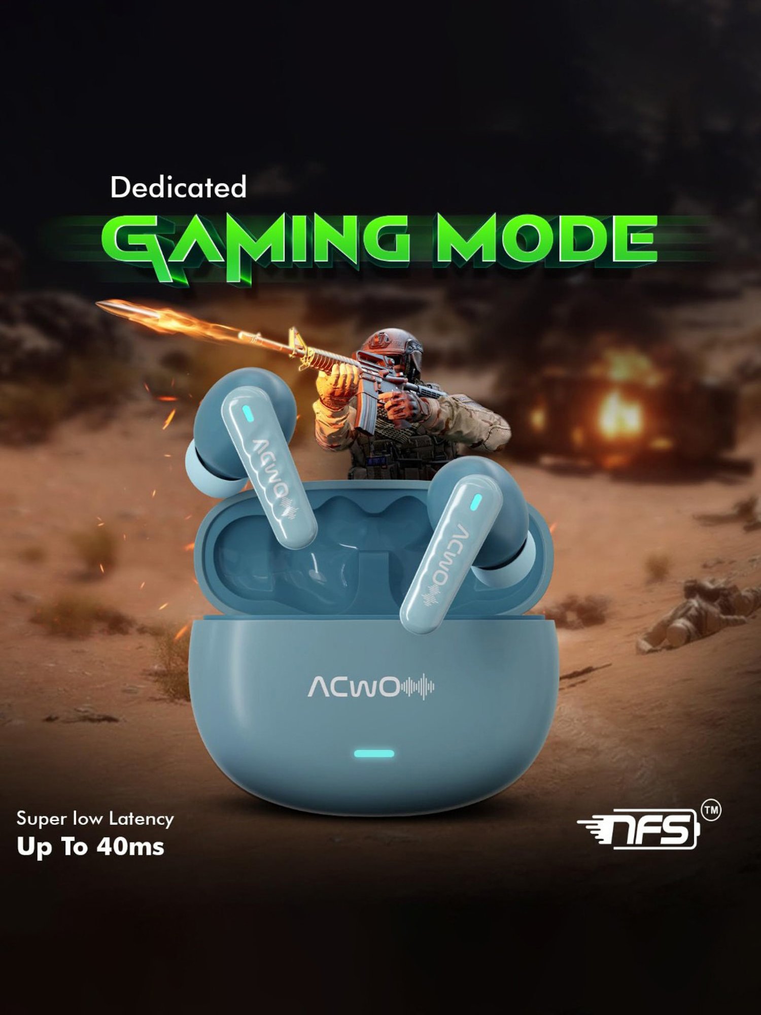 ACwO DwOTS 727 ANC In Ear Earbuds with 25db ANC & 42HRS Playtime (Baby Blue, True Wireless)