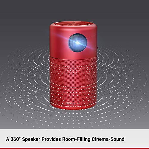 Nebula Capsule, by Anker, Smart Wi-Fi Mini Projector, Red, 100 ANSI Lumen Portable Projector, 360&deg; Speaker, Movie Projector, 100 Inch Picture, 4-Hour Video Playtime, Outdoor Projector - Watch Anywhere