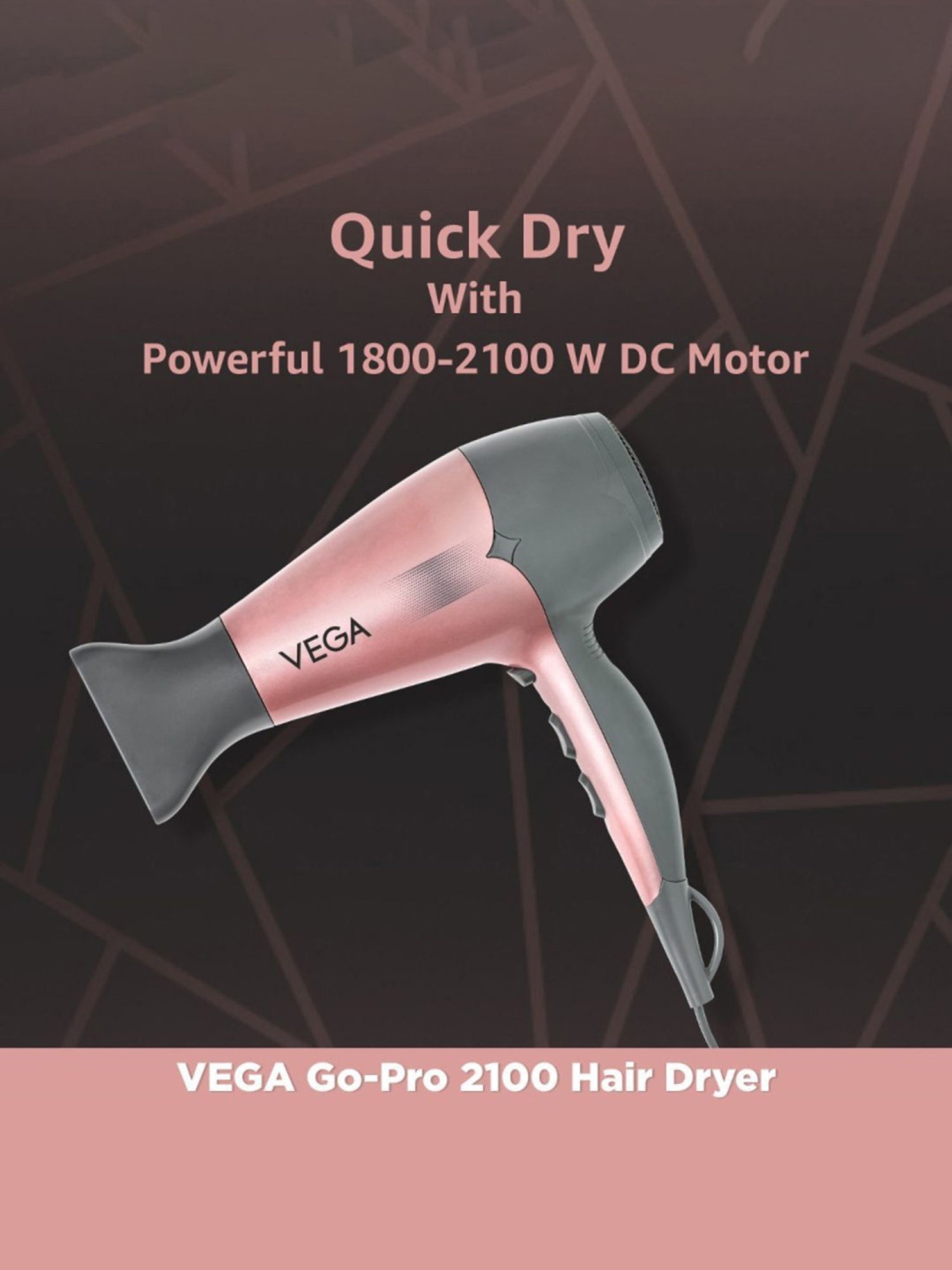Vega Hair Dryer for Women with Cool Shot Button & 3 Heat Settings, 2100W Blow Dryer, (VHDH-25)