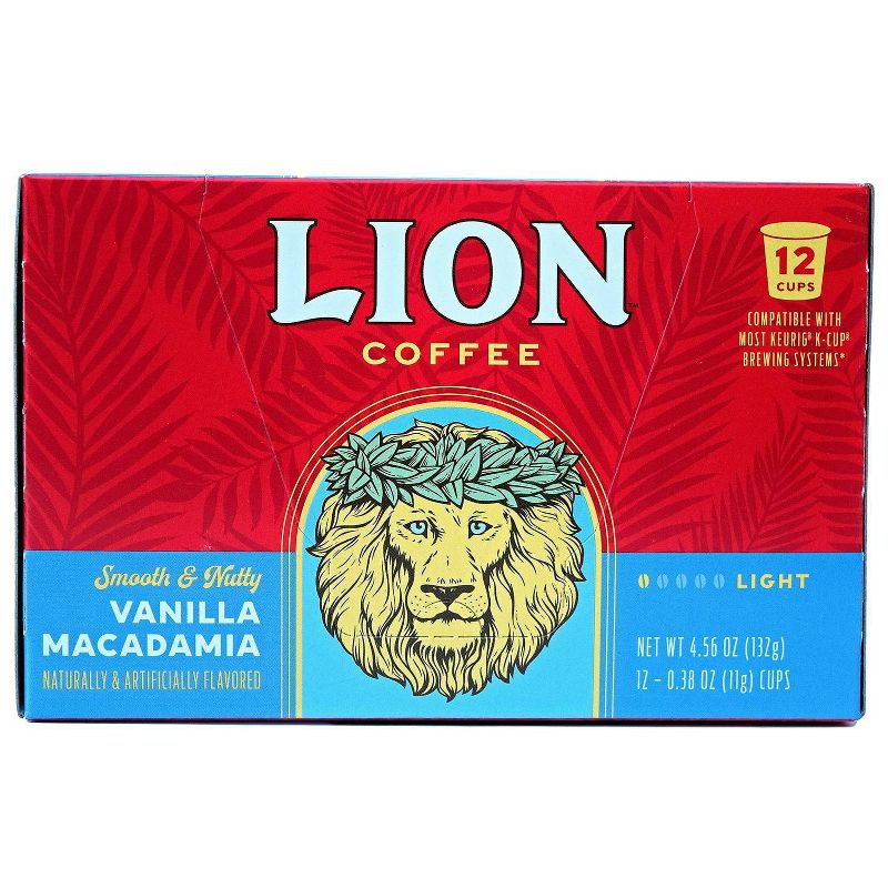 Lion Coffee Vanilla Macadamia Medium Roast Coffee - Keurig K-Cup Pods - 12ct