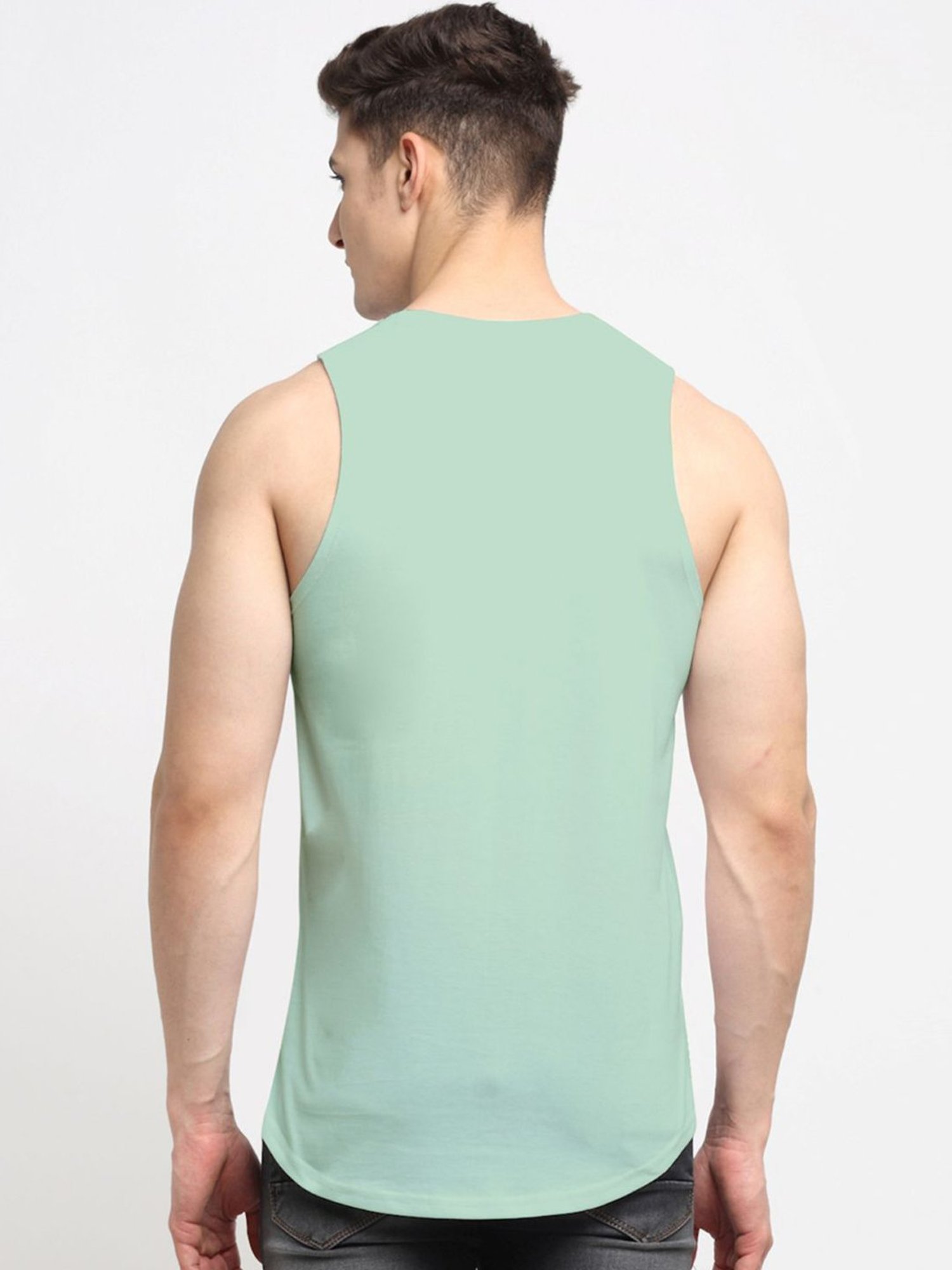 Friskers Green Cotton Slim Fit Printed Vest