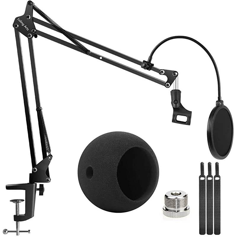 Microphone Stand with Mic Pop Filter Shock Mount Adjustable Mic Boom Scissor Arm Stands for Blue Yeti SnowballRadio Broadcasting and Recording