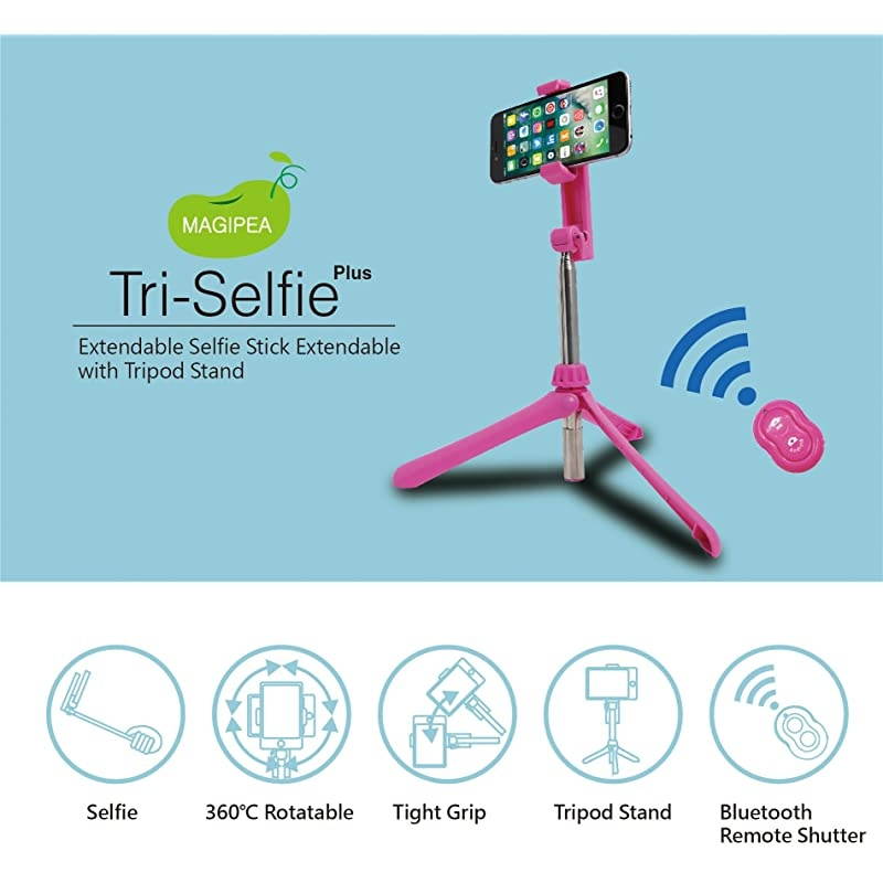 Extendable Tripod Stand Selfie Stick for Travel and Daily Use | Fit for iPhones Android GoPro Action Cameras and TikTok | Extends up to 46Inches with Phone Holder | No Batteries Required