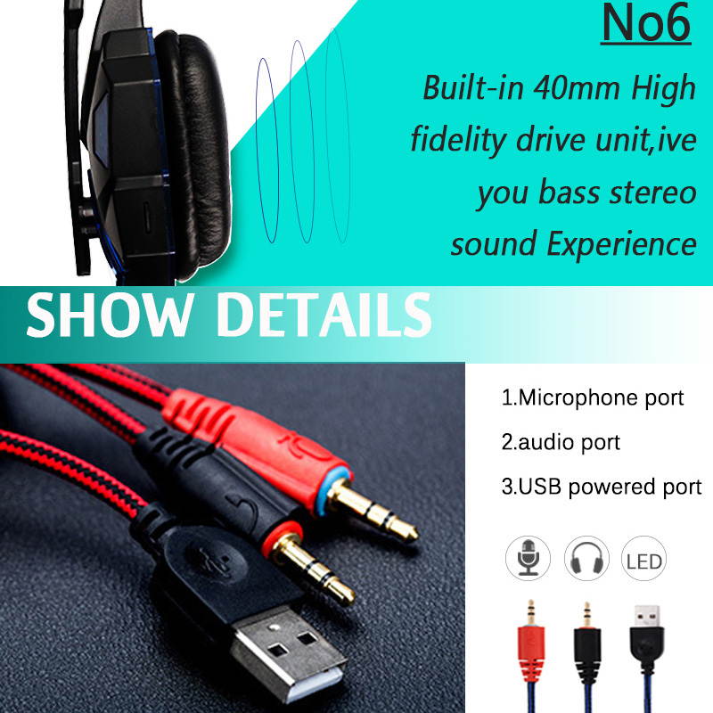 HISPETECH Glow LED Heaadphone Bass HD Stereo Sound Gaming Headset Mic Gamer Over-ear Headband Earphone Noise Cancelling with Microphone for PC Game