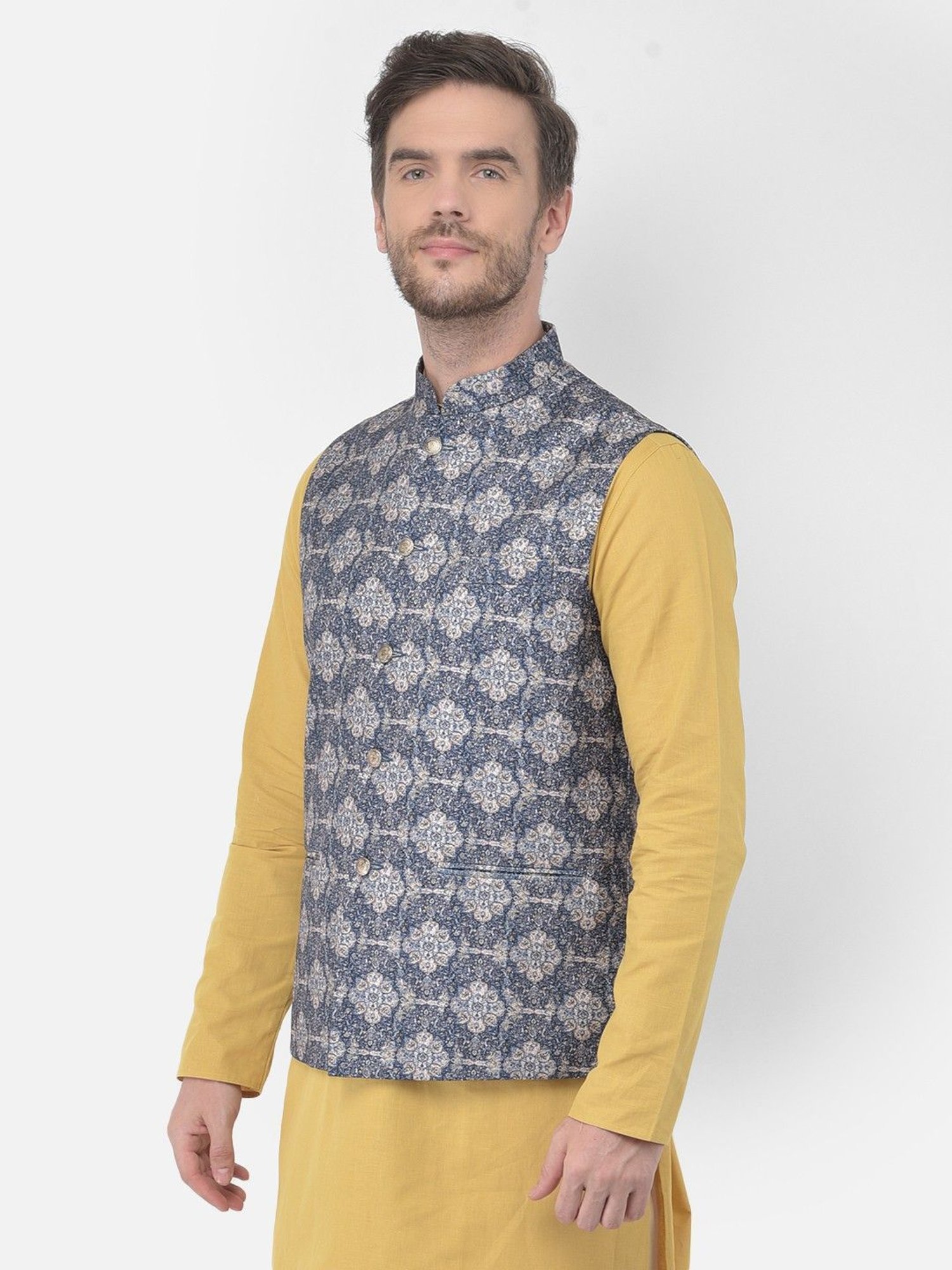 Fabindia Multicolor Regular Fit Printed Cotton Nehru Jacket