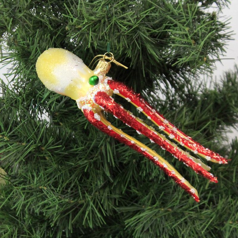 Morawski 2.0" Yellow Red And White Octopus Ornament Sea Creature Ocean  -  Tree Ornaments
