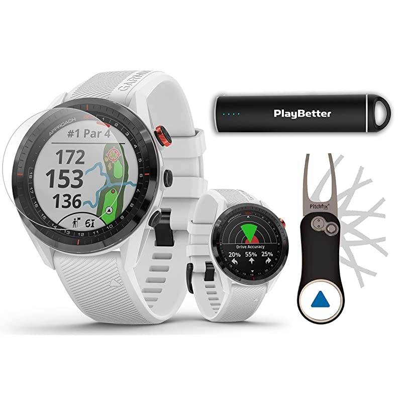 Garmin Approach S62 (White) Premium Golf GPS Watch Bundle | + Portable Charger (Large) & HD Screen Protectors | Virtual Caddie, 41,000+ Courses, Slope | Best Golf GPS Watch | 010-02200-01