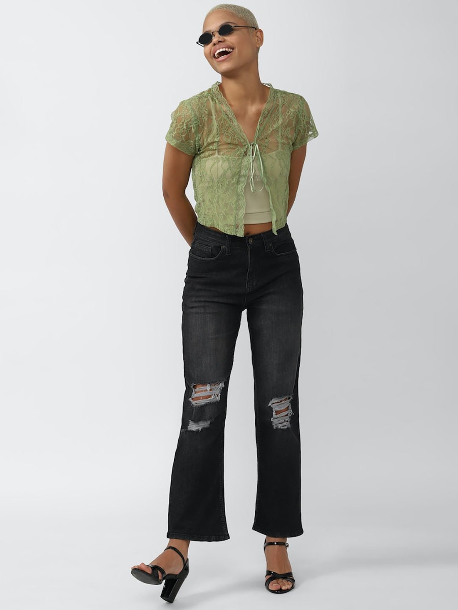 Forever 21 Olive Lace Crop Top