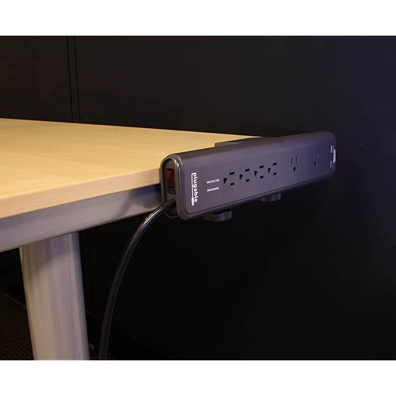 6 AC Outlet Surge Protector with Clamp Mount for Workbench or Desk. Built-in 10.5W 2-Port USB Power for Android, Apple iOS, and Windows Mobile Devices.