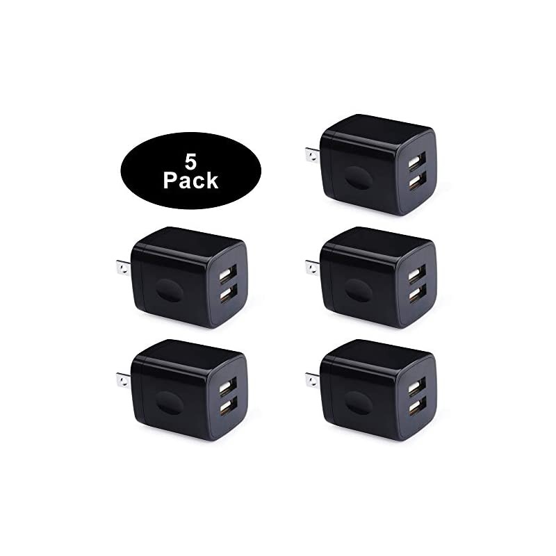 Wall Charger, Charging Block,  5-Pack 2.1Amp 5V Dual Port USB Power Adapter Plug Cube Compatible Phone 12 11 Xs Max XR X 8 7 6, Pad Mini/Air (2020), Samsung A42 A21s S20 S10 S9+, G8 K31 Q60 G8