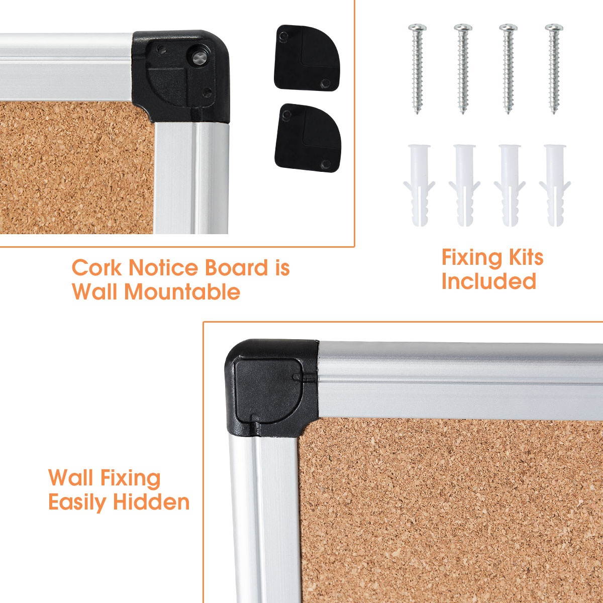 Costway 2 Pack Cork Bulletin Board 24'' x 36'' Wall Mounted Notice Board w/Aluminium Frame