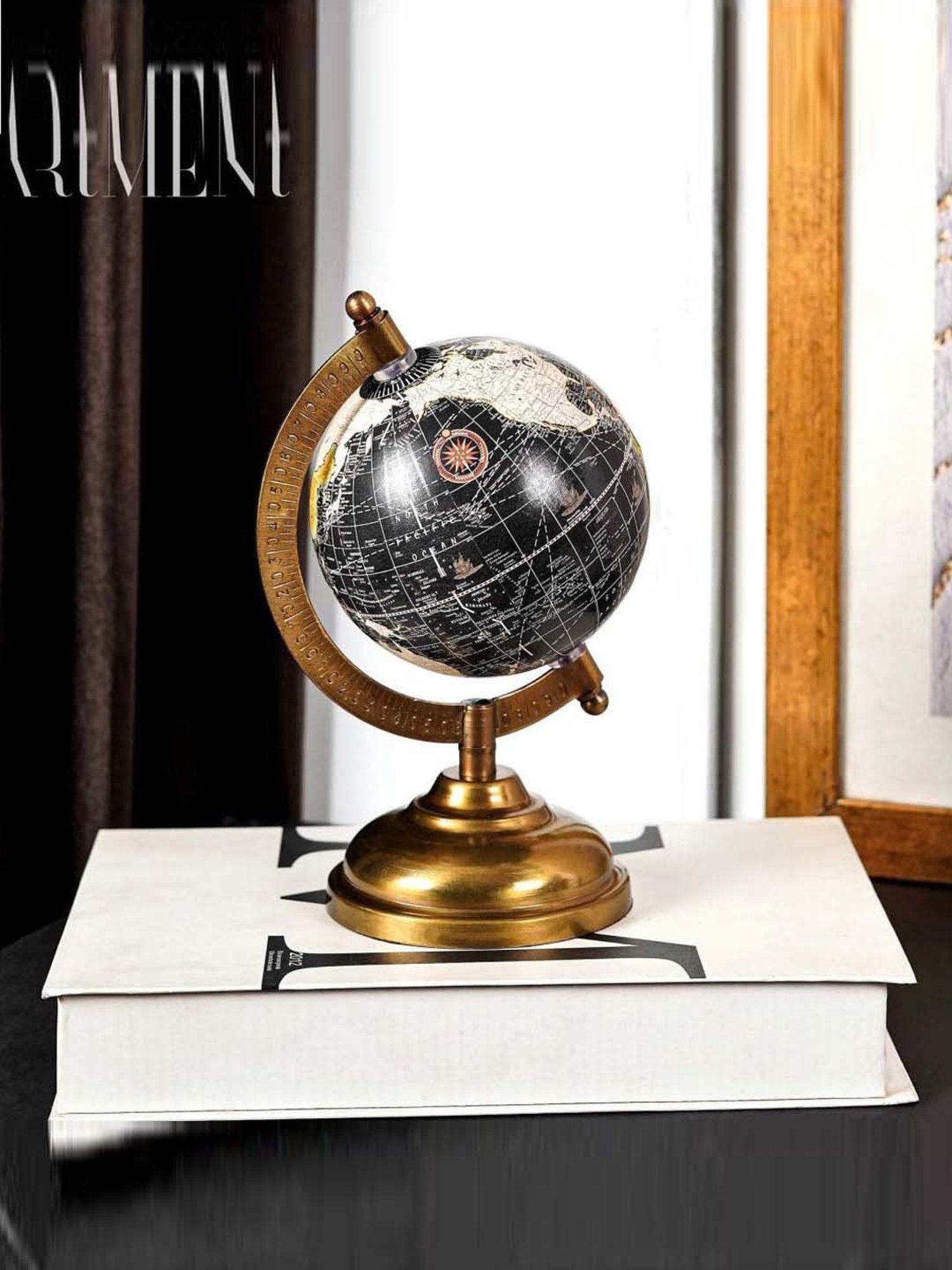 The Artment Minimal Midnight Explorer The Elegant Black Metal Medium Globe for Study Table