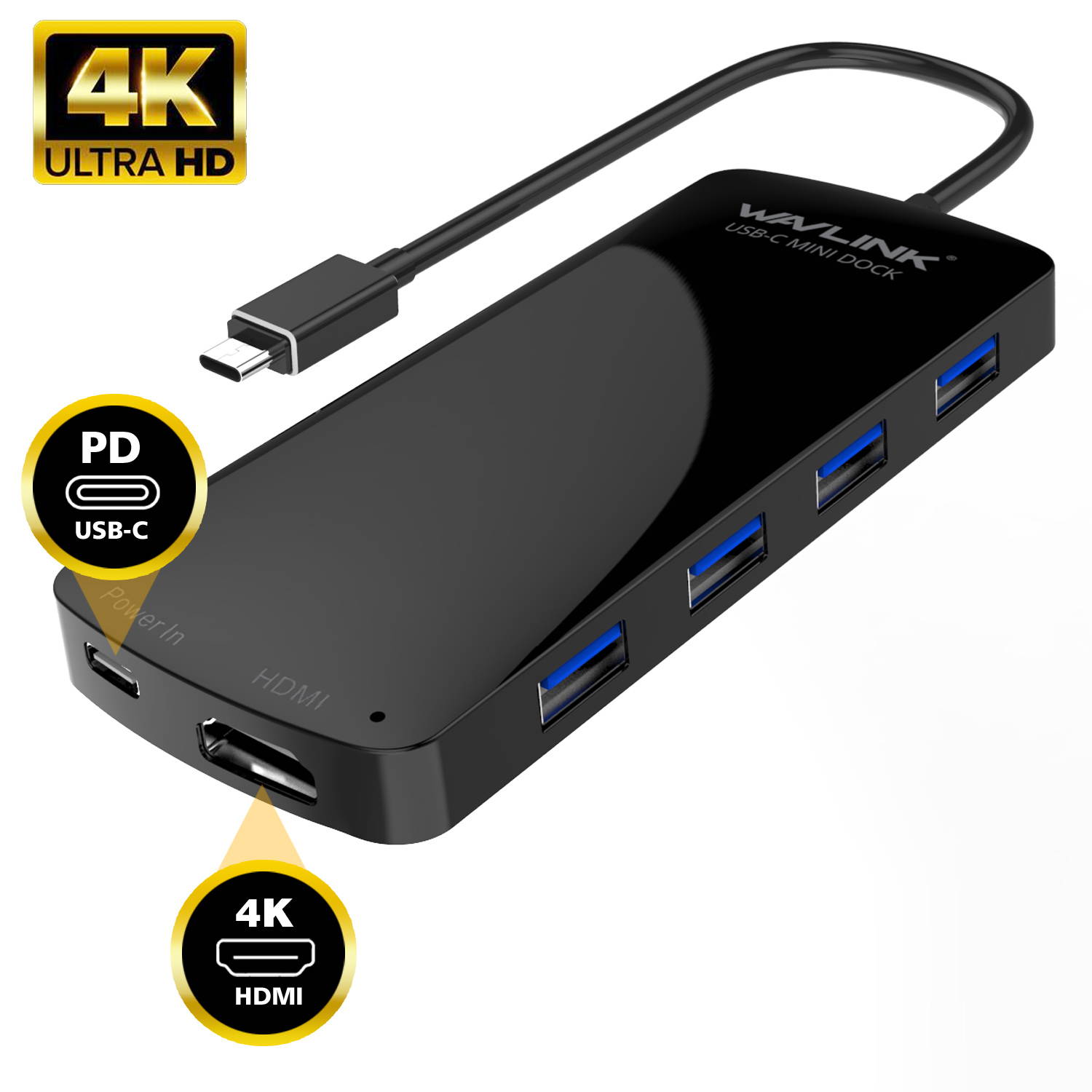 Wavlink USB-C HDMI HUB, 4K HDMI Output, USB 3.1 Type C Hub with Power Delivery for Charging,  6-in-1 USB  Type C to HDMI Adapter Docking Station, SuperSpeed 4x USB 3.0 Ports Up to 5Gbps,Plug and Play