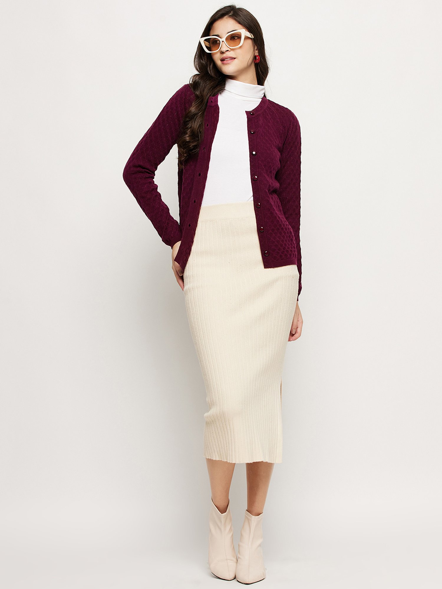 MADAME Wine Regular Fit Cardigan