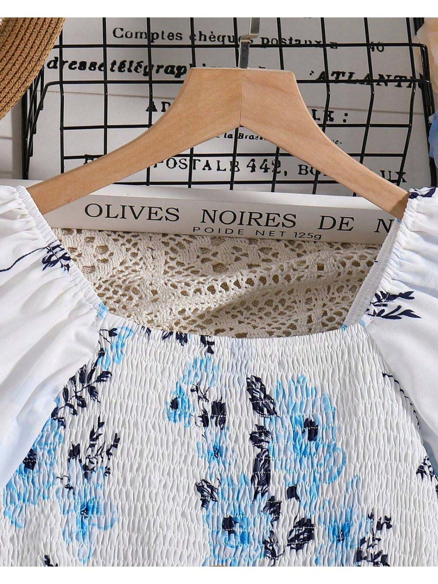 Bolly Lounge Girls Sea Foam White & Blue Floral Dress