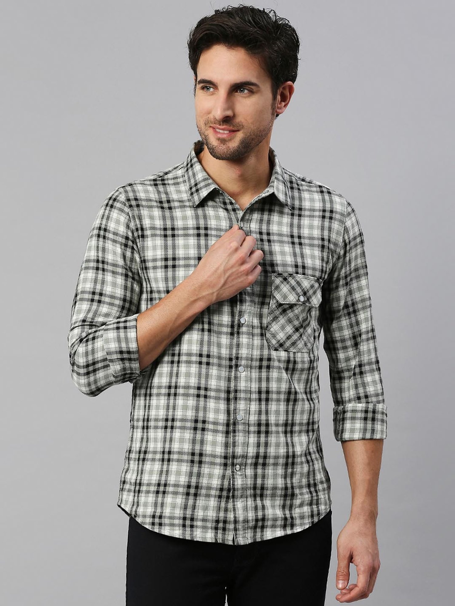 SOLEMIO Multicolor Slim Fit Check Cotton Shirt