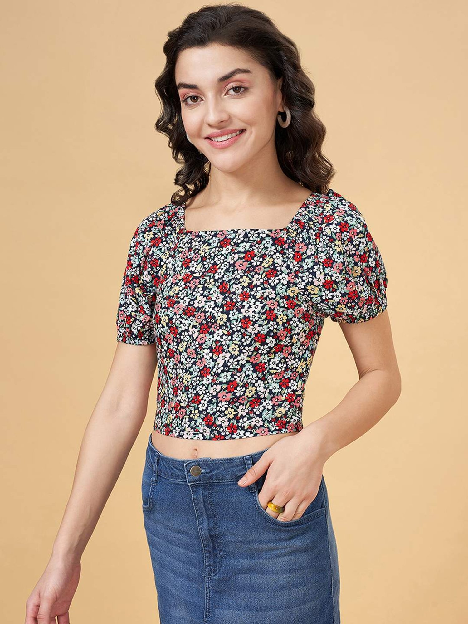 YU by Pantaloons Multicolored Floral Print Crop Top