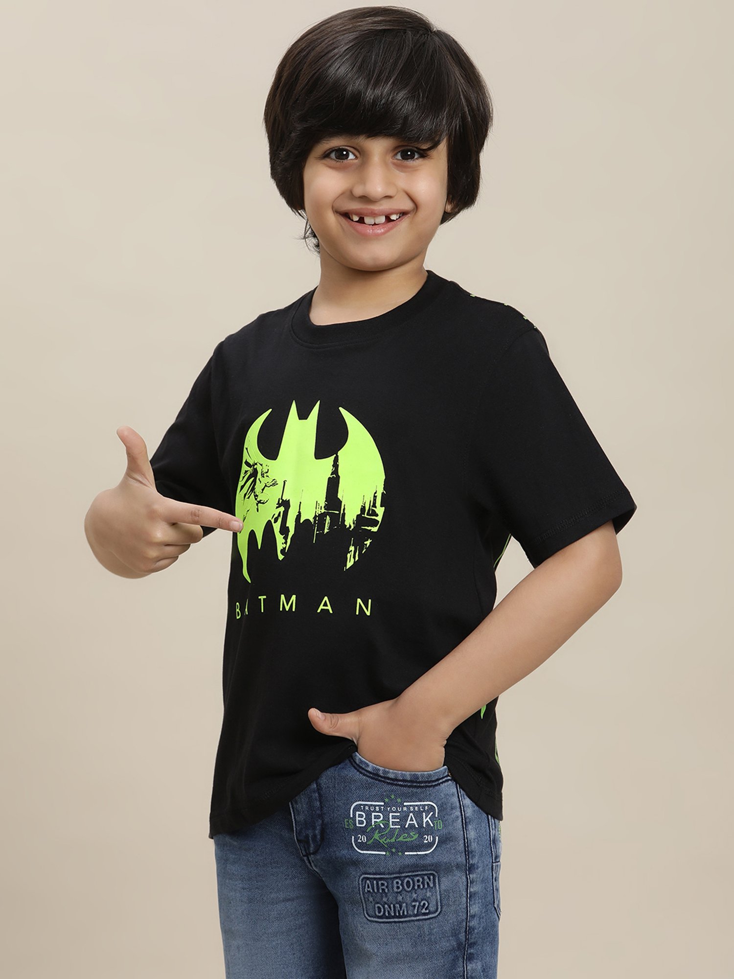 Kidsville Batman Printed Regular Fit Black T-Shirt For Boys