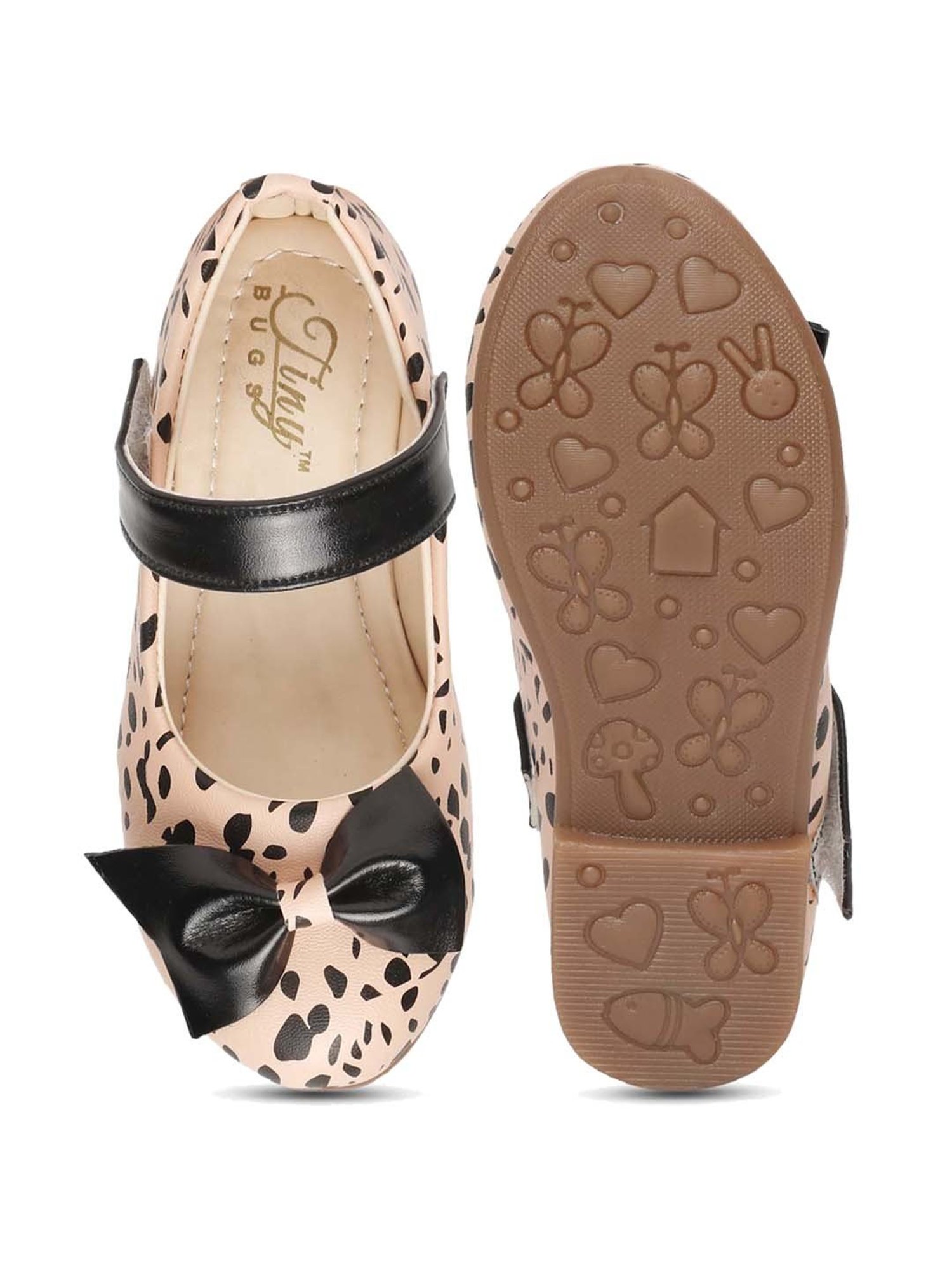 Tiny Bugs Kids Black & Peach Mary Jane Shoes