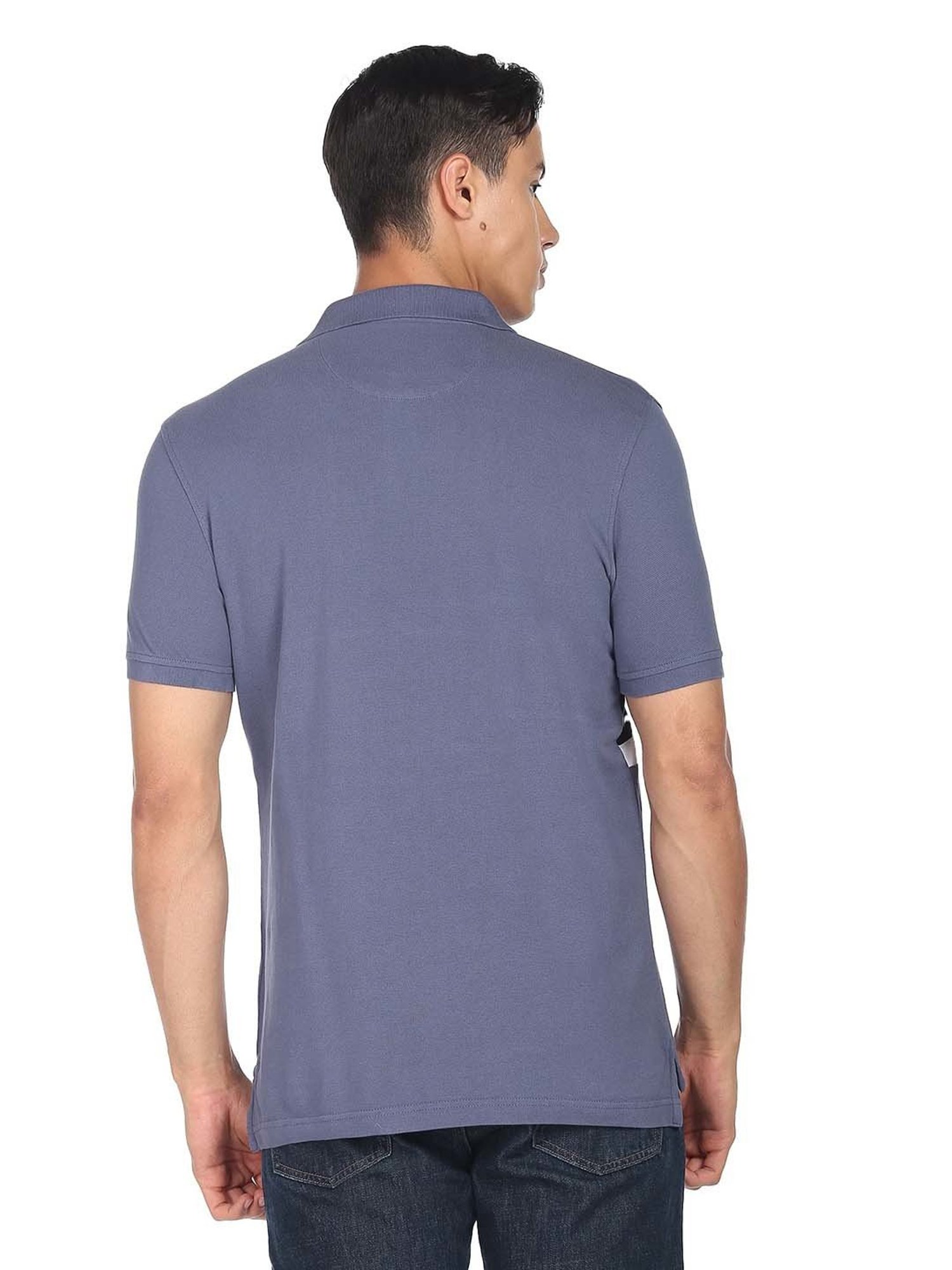 Arrow Sport Blue Regular Fit Striped Cotton Polo T-Shirt