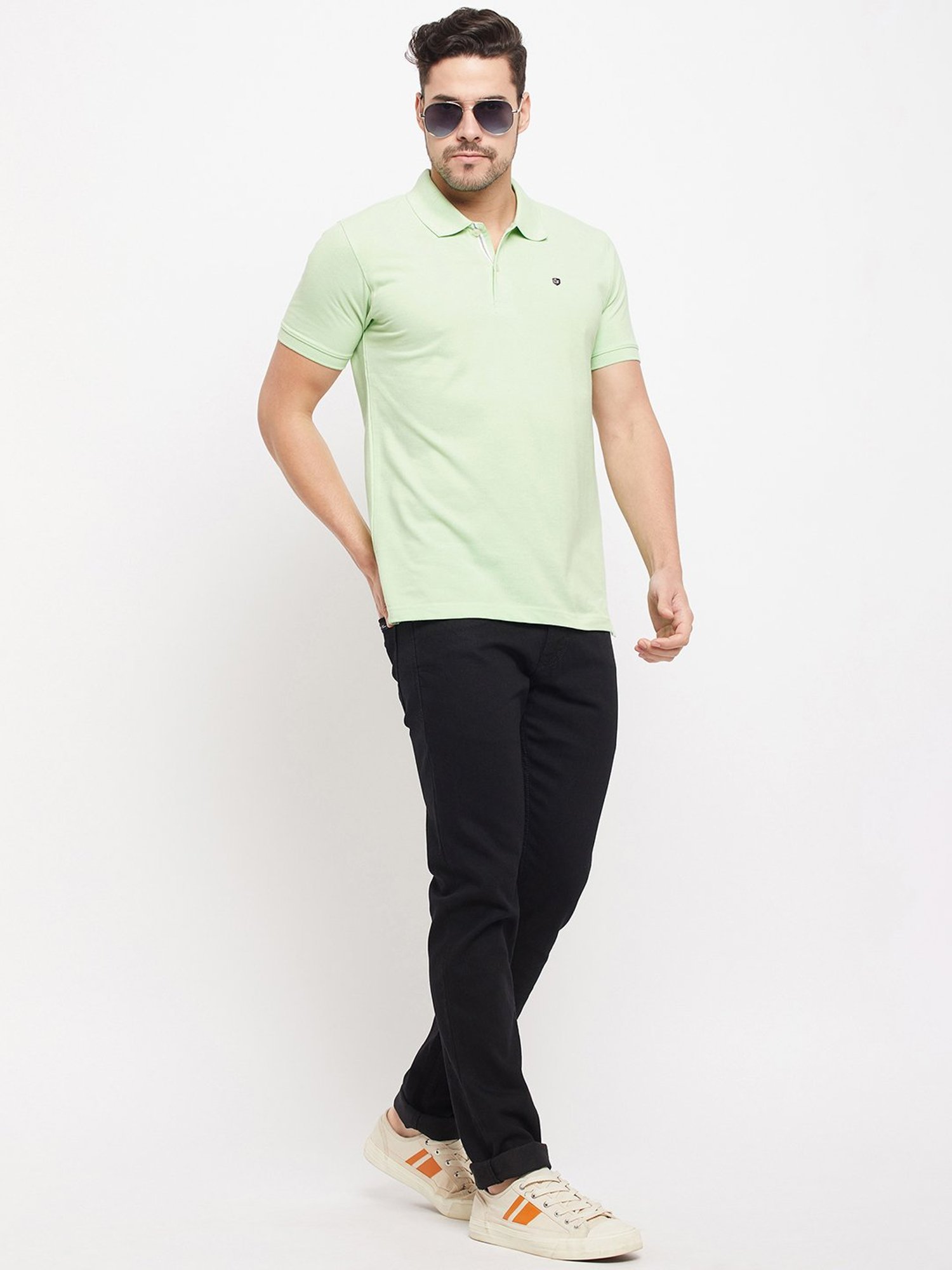 Cantabil Light Green Regular Fit Polo T-Shirt