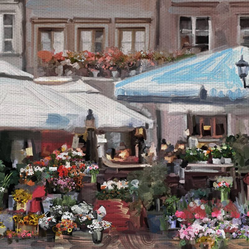 30" x 40" The Flower Market Portrait by Studio Arts Art on Canvas - Fine Art Canvas