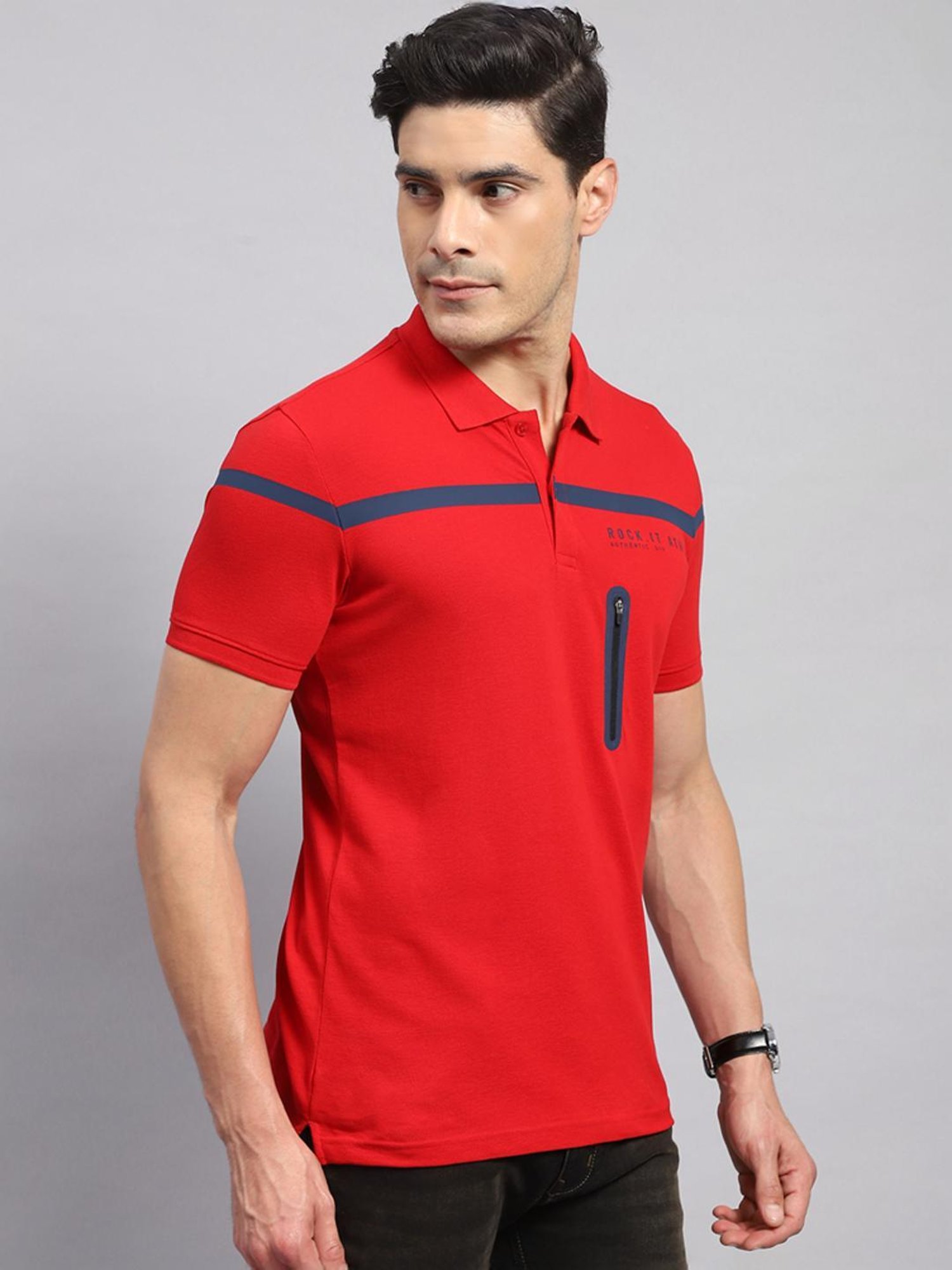 Rock.it Red Cotton Regular Fit Printed Polo T-Shirt