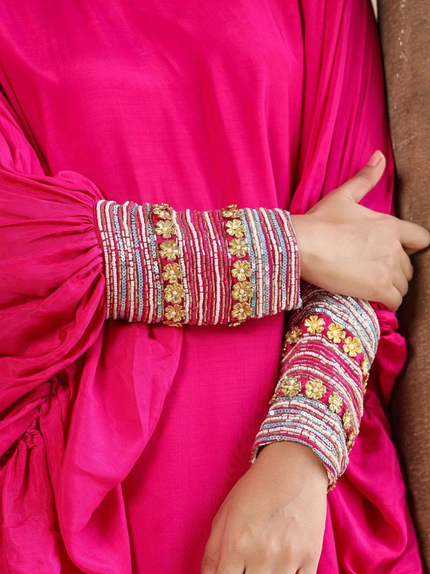 Scakhi Pink Muslin Silk Poncho Co-Ord Set With Trouser And Camisole