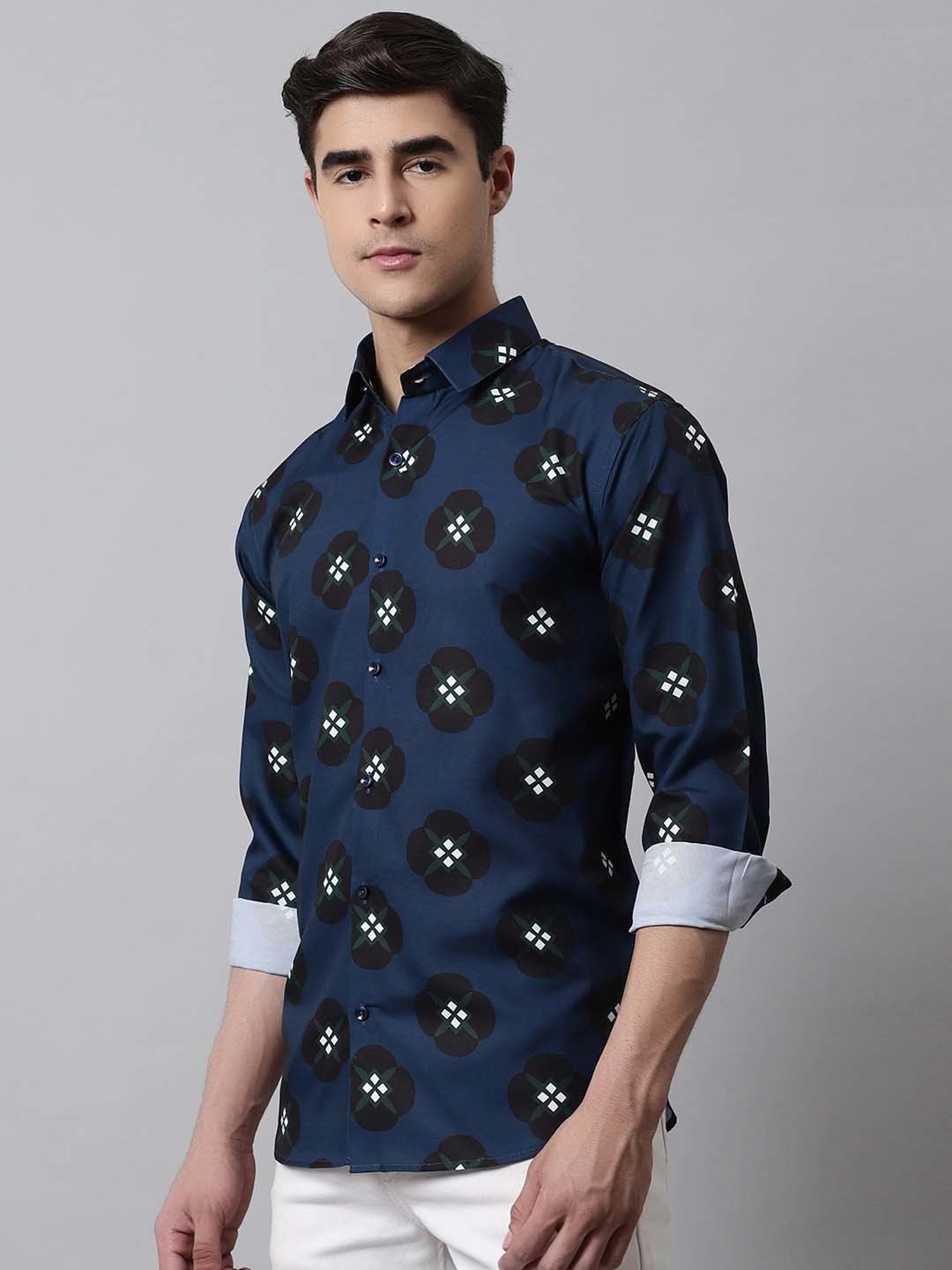 Jainish Blue Cotton Regular Fit Printed Shirt
