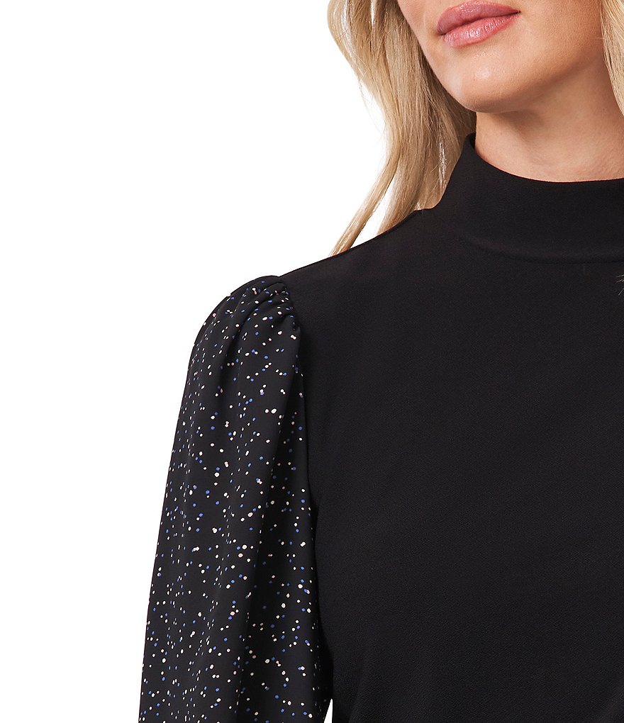 CeCe Mock Neck Long Sleeve Mixed Media Knit Top