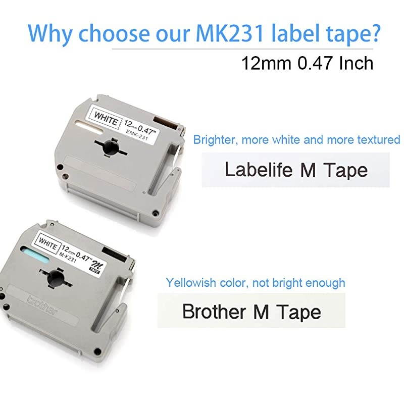 Compatible Label Tape Replacement for Brother M Tape 12mm 0.47 M Series Label Tape M231 MK231 MK431 MK531 MK631 MK731 Work for Brother P-Touch PT-90 PT-M95 PT-45M PT-65 Label Maker, 5 Color