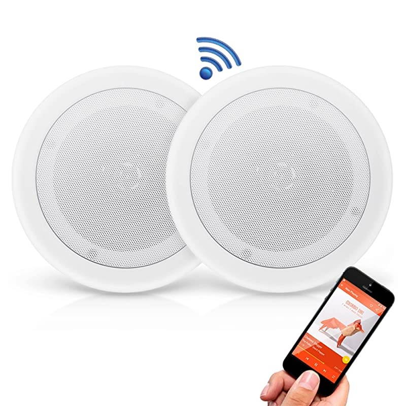 Pair 8&rdquo; Bluetooth Flush Mount in-Wall in-Ceiling 2-Way Universal Home Speaker System Spring Loaded Polyprone Cone & Bluetooth Receiver Wall Mount - in-Wall Audio Control Receiver