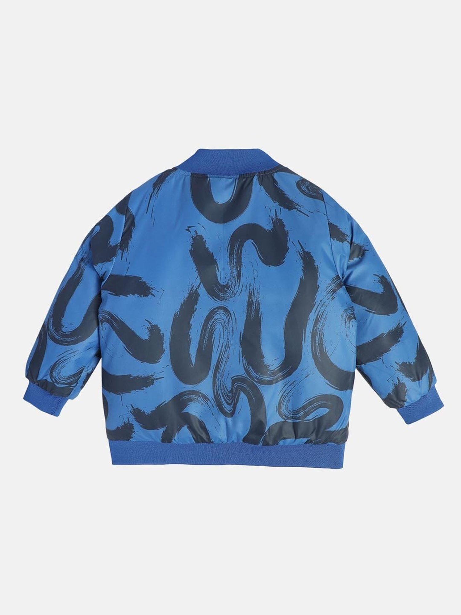 MINIKLUB Boys Blue Cotton Printed Full Sleeves Jacket