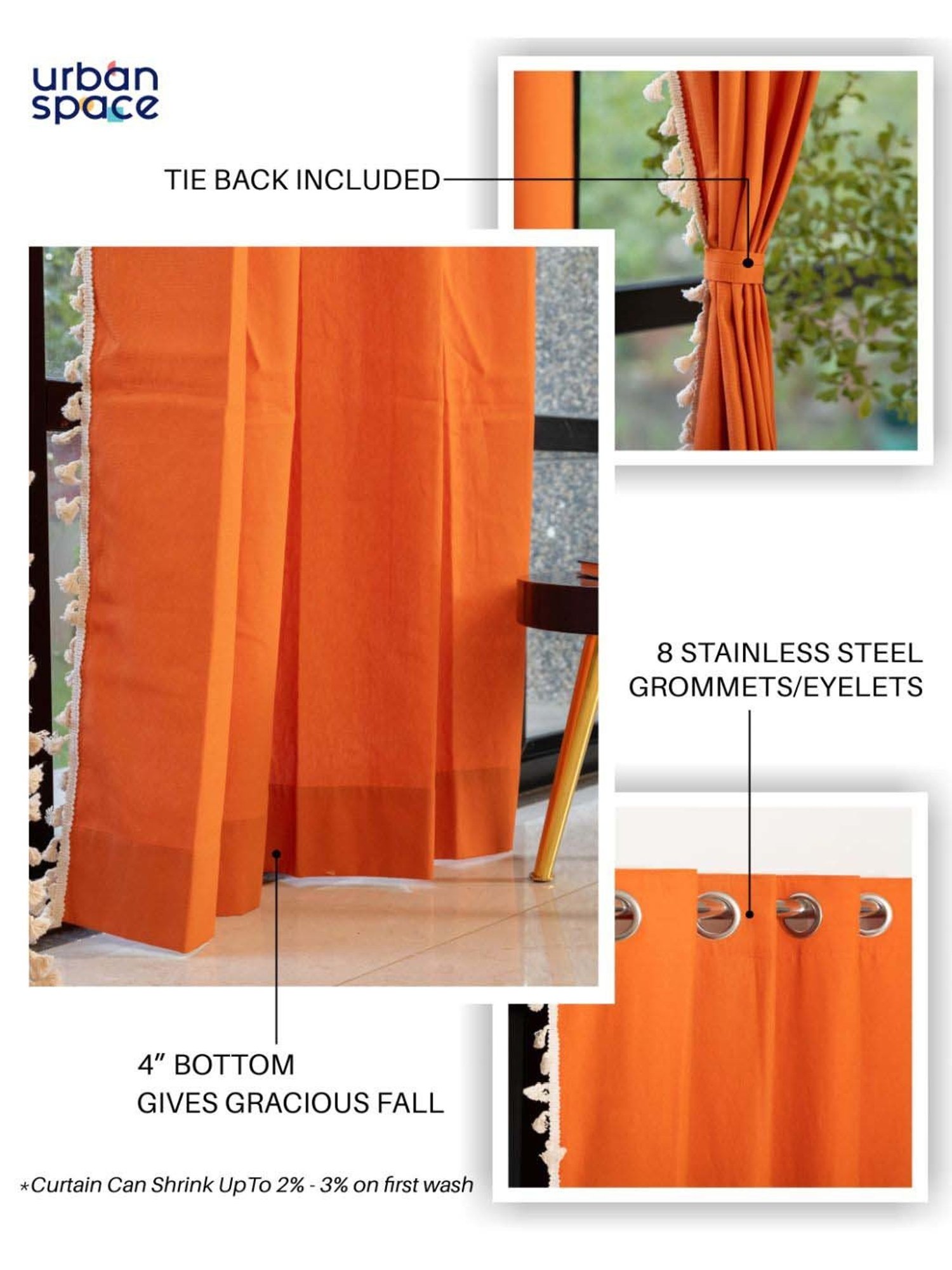 Urban Space Aura Burnt Orange Cotton Window Curtain