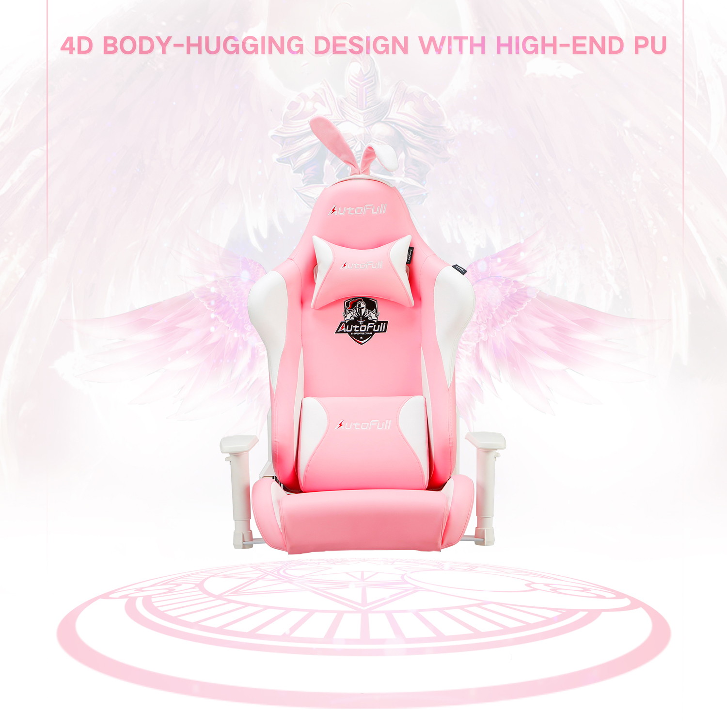 AutoFull Pink Gaming Chair Desk Chair Office Chair PU Leather High Back Ergonomic Racing Office Desk Computer Chairs with Lumbar Support, Rabbit Ears