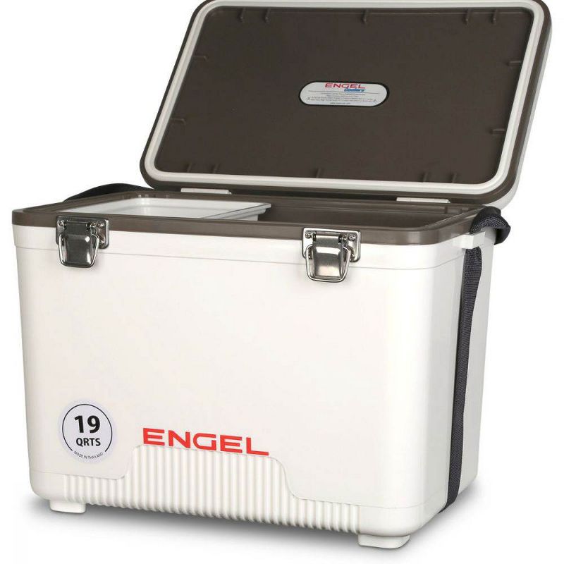 Engel UC19 19 Quart Fishing Live Bait Dry Box Ice Cooler with Stain/Odor-Resistant Surface and Shoulder Strap, White