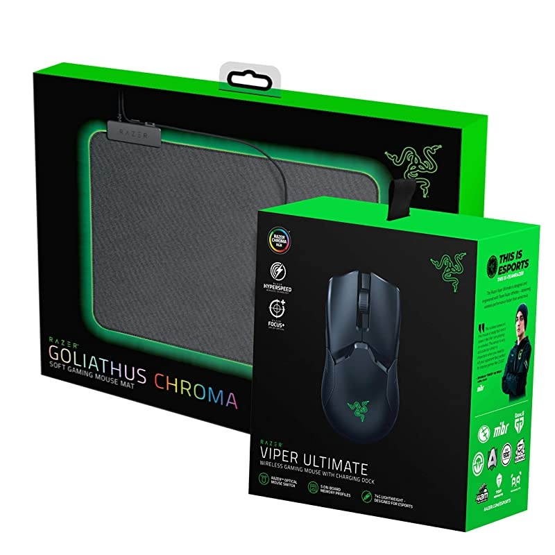Viper Ultimate Ambidextrous Wireless Gaming Mouse with Dock + Goliathus Chroma Mouse Pad Bundle