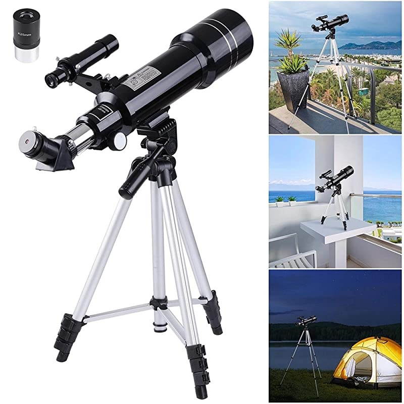 70mm Aperture 400mm Focal Length Astronomy Refractor Telescope Refractive Spotting Scope Eyepieces Adjustable Tripod Kids Beginners
