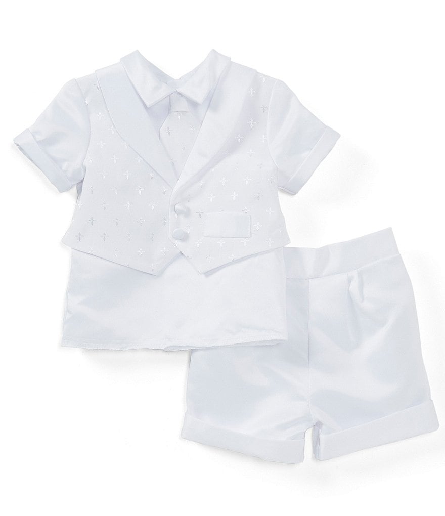 Edgehill Collection Baby Boys Newborn-9 Months Shirt & Cross Shortall Christening Set