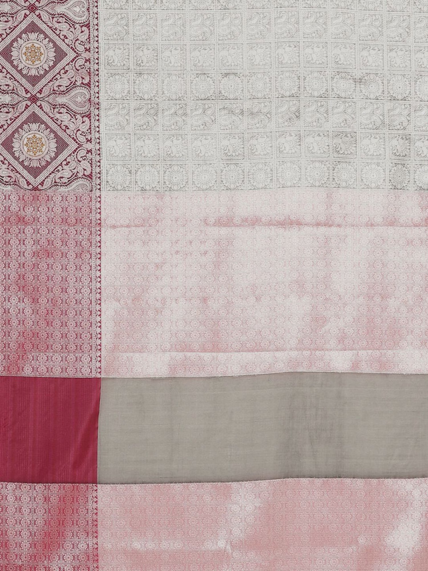 Banarasi Silk Works Silver Woven Saree With Unstitched Blouse