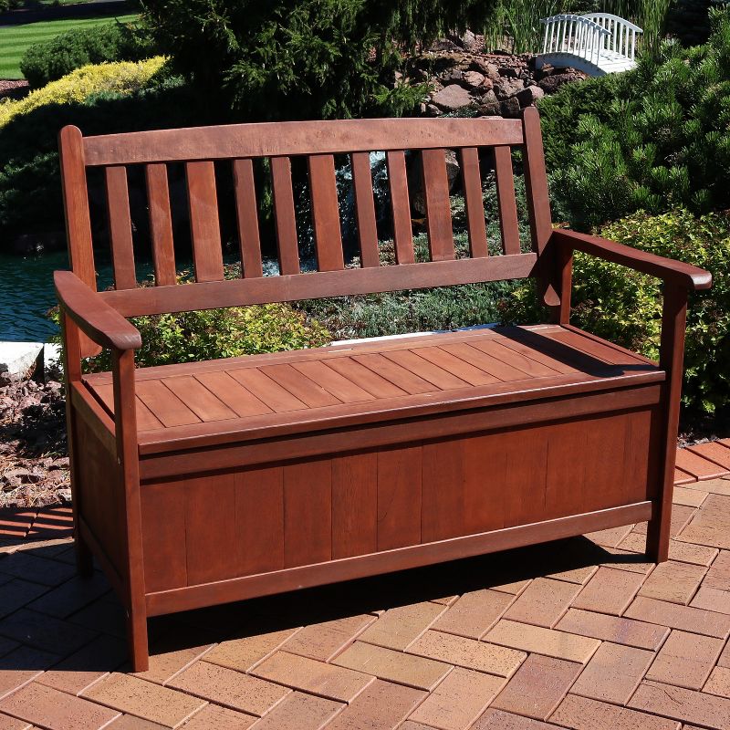 Sunnydaze Outdoor Meranti Wood with Teak Oil Finish Wooden Garden Planter Box Bench Seat - 68" - Brown