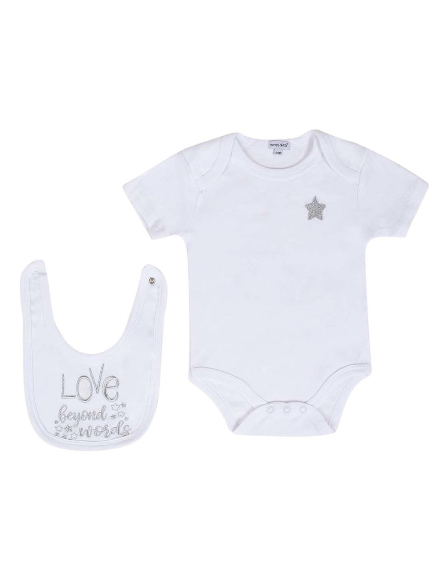 Baby Moo Kids White Cotton Embroidered Full Sleeves Sleepsuit Set