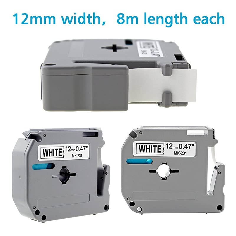 Compatible White M Tape Replacement for Brother P-Touch M Tape 12mm 0.47 Inch White M-K231 M-231 M-K231s Label Tape for Brother Label Maker PT-M95 PT-90 PT-70 PT-65 PT-80, 5-Pack