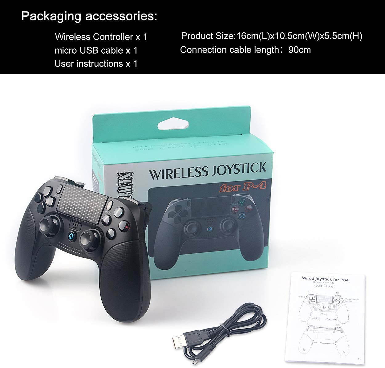 Game Controller for PS4 Wireless Gamepad for PS3/PS4/PS4 Pro/PC and Laptop with Vibration and Audio Function, Mini LED Indicator, High-Sensitive Controller with Ant (Black)