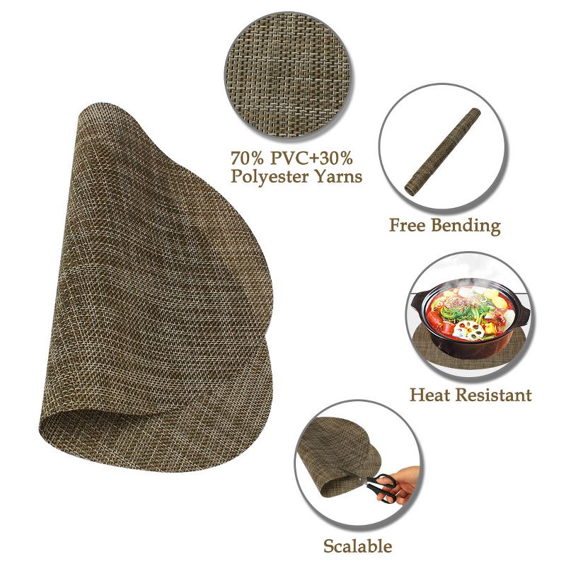 6 Pcs 18" x 12" Vinyl Washable Heat-resistant Cross Woven Non-slip Placemat Brown  - PiccoCasa