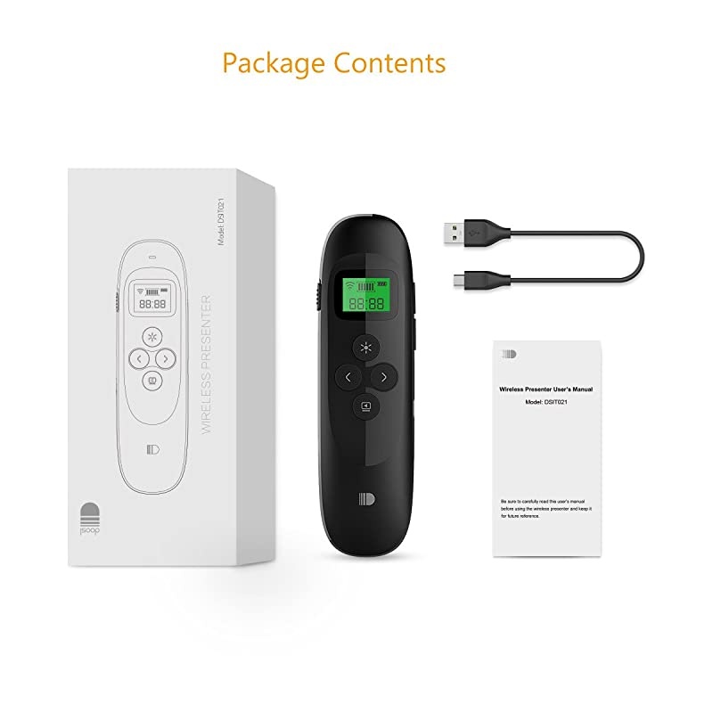 Presentation Remote  Rechargeable Wireless Presenter with LCD Display 24GHz Wireless USB Powerpoint PPT Clicker Remote Control Black